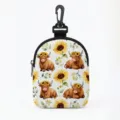 Portable storage pouch featuring cute Highland cow and sunflower watercolor pattern - Oval Highland Cow Sunflower (01)