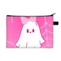 Süße rosa Halloween-Tasche aus Segeltuch mit einem Cartoon-Geist und Schleife - Rosa Gespenst (01) / Groß (Polyester)