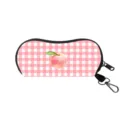 Stylish pink checkered sunglasses case with peach print and portable clip for travel - Pink Check-Peach (04)
