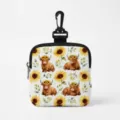 Portable coin purse with highland cow and sunflower print featuring a carabiner clip - Square Highland Cow Sunflower (01)