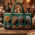 Large quilted travel bag with artistic Black Girl series ethnic print in forest green - L / 01 (Green Background Ethnic Portrait)