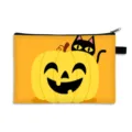 Leuchtend gelbe Halloween-Aufbewahrungstasche mit lächelndem Kürbis- und Katzenmotiv - Gelber Kürbis Schwarze Katze (03) / Groß (Polyester)