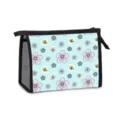 Frische Kosmetiktasche mit Blumenmuster und Mesh-Seitenteil für Toilettenartikel - Gänseblümchen- und Bienen-Druck