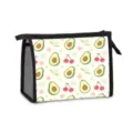 Tragbare Kosmetiktasche mit Avocado- und Kirschausdruck und schwarzem Netzdetail - Avocado & Kirsche Druck