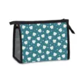 Portable mesh cosmetic bag featuring a cute white cartoon tooth and star print on teal background - Cyan (09)