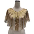 Vintage gold sequined evening shawl with beaded detailing for dress cover-up - Tops / 808# Gold