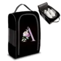 Draagbare zwarte reisschoenentas met bloemenletter A, duurzame polyester organizer - Hoofdletter A Stijl