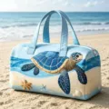 Gedetailleerd overzicht van reistas met levendige zeeschildpaddenprint op een zandstrand - Oceaan Zeeschildpad Zeester (Groot)