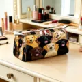 Detailed view of velvet cosmetic bag with cute Labrador and Golden Retriever print - Style 05