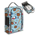 Portable baseball pattern shoe storage bag for travel and sports with mesh window - Light Blue Baseball Print Style (01)