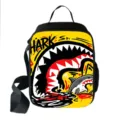 Detail view of the vivid shark graffiti print on the square insulated lunch bag - Monster Graffiti Style 04