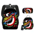 Driedelige schoolset met monster-graffiti inclusief rugzak lunchtas en etui voor studenten - 3-Delige Set (Rugzak + Lunchtas + Etui) / Nr. 01 Zwarte Monstermond