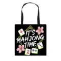 Zwarte canvas draagtas met mahjong- en kersenbloesemprint en grote capaciteit - Stijl 15 (Grote Handtas)