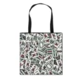 Ruime canvas draagtas met mahjong-tegelprint en stevige zwarte schouderbanden voor winkelen - Stijl 11 (Grote Handtas)