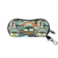 Retro camping theme portable sunglasses storage case with hanging hook and zipper - Nostalgic Mountain Forest RV Printed Style (05)