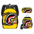 3-delige haaien graffiti rugzakset inclusief lunchtas en etui voor schoolgaande kinderen - 3-Delige Set (Rugzak + Lunchtas + Etui) / Nr. 04 Gele Haai Graffiti
