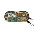 Detailed view of sunglasses pouch with outdoor camping themed illustration and hook. - Camping Theme Comic Grid Printed Style (06)