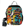 Insulated square lunch bag with vibrant monster graffiti print and shoulder strap - Monster Graffiti Style 09