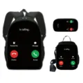 Schwarzes 3-teiliges Schulrucksack-Set mit Smartphone-Anruf-Interface-Druck - Smartphone Anrufschnittstelle Stil / Rucksack+Lunchtasche+Federmäppchen(3er Set)
