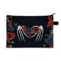 Große Kosmetiktasche mit mexikanischem Tag der Toten Print und Skelettherz-Blumenmuster - Schädel-Herz-Muster-01 / Groß-Polyester-Stil