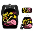 3-delige set in monster-graffitistijl met 16-inch rugzak, lunchtas en een etui voor school - 3-Delige Set (Rugzak + Lunchtas + Etui) / Nr. 02 Zwart Geel Gekarteld