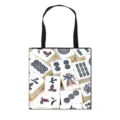Stevige canvas draagtas met realistische mahjong-tegelprint en zwarte schouderbanden - Stijl 02 (Grote Handtas)