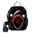 Square black insulated lunch bag featuring a unique red-mouthed monster graffiti print - Monster Graffiti Style 03