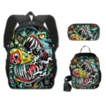 3-delige monster graffiti schooltassenset met rugzak, etui en geïsoleerde lunchtas - 3-Delige Set (Rugzak + Lunchtas + Etui) / Nr. 05 Kleurrijke Monster Graffiti