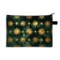 Elegante Barock-Kosmetiktasche mit goldenen Sonnenmustern auf dunkelgrünem Marmor - Groß (Polyester Material) / Goldene Sonnenstrahlen (03)