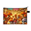 Farbenfrohe Tasche mit mexikanischem Totenkopf-Print für festliche Aufbewahrung und Geschenke - Bunte Schädel & Kerzen-03 / Groß-Polyester-Stil