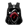 Ergonomic 14-inch school backpack for kids featuring bold red and white shark graffiti design - Reflective Strip / Style 03
