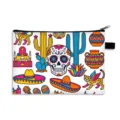 Mexikanische Totenkopf-Kosmetiktasche mit bunten Mustern der lebendigen Volkskunst - Kulturelle Elemente Collage-04 / Groß-Polyester-Stil