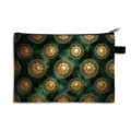 Vintage-Kosmetiktasche mit barockem Blumenmuster in Grün und Gold, wasserabweisend - Groß (Polyester Material) / Goldene Runde Reliefflume (04)