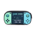 Astuccio portapenne carino a tema console da gioco portatile con bottoni a zampa di gatto - Console di Gioco Stile Tessuto Verde Blu (02) / Astuccio a Strato Singolo