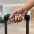 Dekorativer floraler Koffergriff-Schutz am Koffergriff, von einer Person gehalten - Stil 4 / Filz