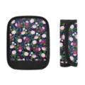 Florale Koffergriff-Abdeckung Schutzhülle für Reisetaschen, Sporttaschen und Kinderwagen - Tiefblaues Blumenmuster / Filzmaterial