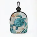 Mini-Tasche mit Meeresschildkröten-Druck und schwarzem Karabiner für Kopfhörer oder Münzen - Schildkröten-Druck Ovaler Stil (Gou Liang Bao) / 15x12cm
