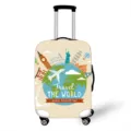 Coprivaligia elastico protettivo con stampa Travel the World e monumenti internazionali - Taglia S / 18-20 Pollici / Beige Tour Mondiale (02)