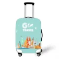 Coprivaligia elastica azzurra con scritta Go Travel e icone dei monumenti mondiali - Taglia S / 18-20 Pollici / Blu Chiaro Monumenti Mondiali (03)