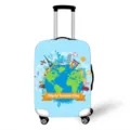 Copertura elastica per valigie tema viaggio mondo protezione antipolvere bagagli - Taglia S / 18-20 Pollici / Blu Chiaro Giornata Mondiale del Turismo (04)