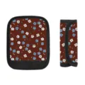 Florale Koffergriff-Hülle, brauner Hintergrund mit kleinen Blumen und Muster - Dunkelbraun Floral / Filzmaterial