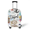 Copertura protettiva elastica per valigie con timbri di viaggio vintage e mappa - Taglia S / 18-20 Pollici / Bianco Viaggio Mondiale (05)