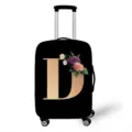 Copertura per valigia nera con una grande lettera D e un elegante motivo floreale. - Taglia S / 04 Stile Stampato Alfabeto D