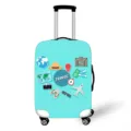 Elastische Kofferhülle in Minzgrün mit buntem Digitaldruck zum Thema Reisen und Urlaub - S / 18-20 Zoll Kofferhülle / Hellblau Blumendruck