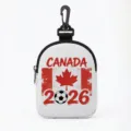 Portable mini earphone storage pouch featuring Canada flag and 2026 soccer design - Oval-Canada