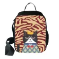 Insulated square lunch bag featuring a cute cartoon cat with crown and tiger stripes - Tiger Stripe Crown Cat Print (02)