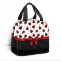 Borsa termica per il pranzo con simpatica stampa a coccinella, fiocco rosso e pois - Stile Coccinella con Fiocco di Raso (02) / Nero Bianco Pois Coccinella Fiocco