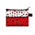 Red and white ladybug printed small coin purse with zipper closure and black side loop - Stitched Ladybug Style (05)