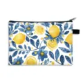 Watercolour lemon and blue floral print zipper pouch for makeup and travel storage - Polyester Model / 04