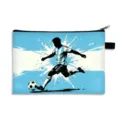 Large capacity soccer theme pencil case featuring Argentina style player silhouette design - Style 05